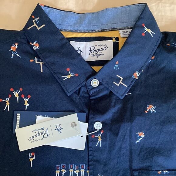 Original Penguin NWT Mens Short Sleeve Football Themed Shirt in Sapphire Blue. - Picture 2 of 9
